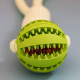 DURABLE RUBBER BALL CHEW TOY WITH COTTON ROPE - Pet Supplies Café