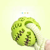 DURABLE RUBBER BALL CHEW TOY WITH COTTON ROPE - Pet Supplies Café