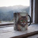 Coffee mug with AI generated cat portrait 