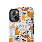 A premium quality dog cartoon printed tough iPhone case for iPhone 14 to iPhone 7. The case is made of durable Lexan plastic with a lay-flat bezel, flexible rubber liner, glossy finish, and UV protection. The case features a cartoon print of dogs laughing, making it a fun and stylish way to protect your phone.