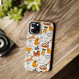 A premium quality dog cartoon printed tough iPhone case for iPhone 14 to iPhone 7. The case is made of durable Lexan plastic with a lay-flat bezel, flexible rubber liner, glossy finish, and UV protection. The case features a cartoon print of dogs laughing, making it a fun and stylish way to protect your phone.