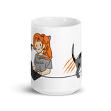 15Oz White ceramic coffee mug with "Funny Cat Parent" design showcasing playful cat illustrations.