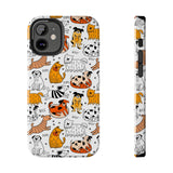 A premium quality dog cartoon printed tough iPhone case for iPhone 14 to iPhone 7. The case is made of durable Lexan plastic with a lay-flat bezel, flexible rubber liner, glossy finish, and UV protection. The case features a cartoon print of dogs laughing, making it a fun and stylish way to protect your phone.