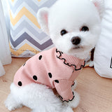 Comfy Dog Clothes: Knitted Turtleneck Pullover with Polka Dots Pink color