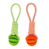 DURABLE RUBBER BALL CHEW TOY WITH COTTON ROPE - Pet Supplies Café