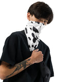 Young boy showcasing the black & white camouflage bandana as an face mask.