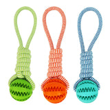 DURABLE RUBBER BALL CHEW TOY WITH COTTON ROPE - Pet Supplies Café