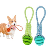 DURABLE RUBBER BALL CHEW TOY WITH COTTON ROPE - Pet Supplies Café