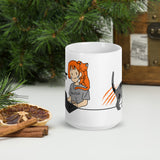 15Oz White ceramic coffee mug with "Funny Cat Parent" design showcasing playful cat illustrations.