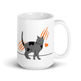 15Oz White ceramic coffee mug with "Funny Cat Parent" design showcasing playful cat illustrations.